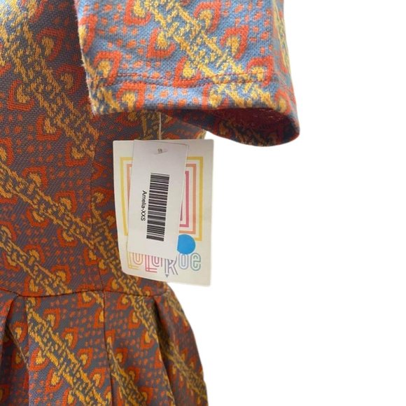 Lula Roe Orange & Gray Short-sleeve Amelia Dress with Abstract Designs, XXS, NWT - Picture 6 of 7